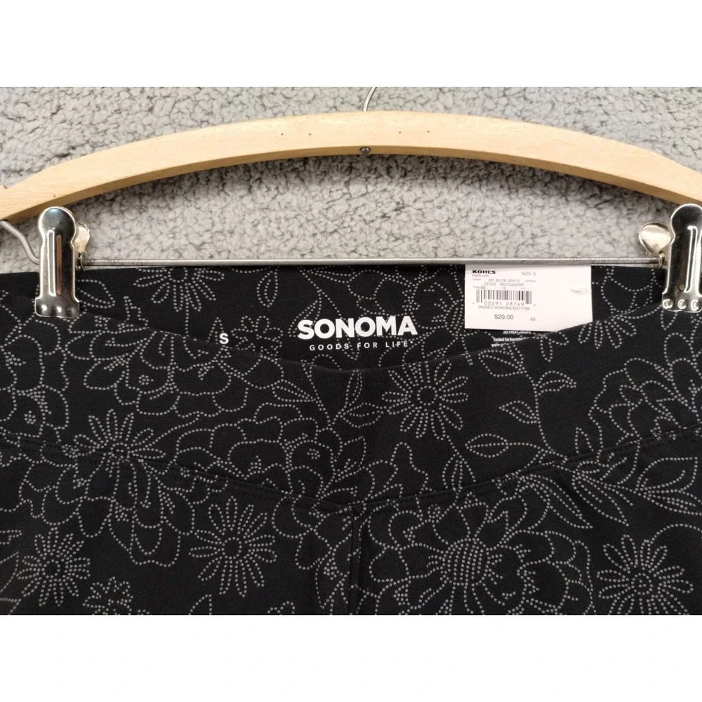 Sonoma Leggings Womens Small Black Floral Mid‎ Rise Non-see-through NWT